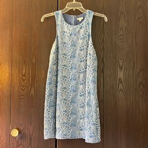 Hem & Thread sleeveless blue dress with white embroidered thread of floral. S